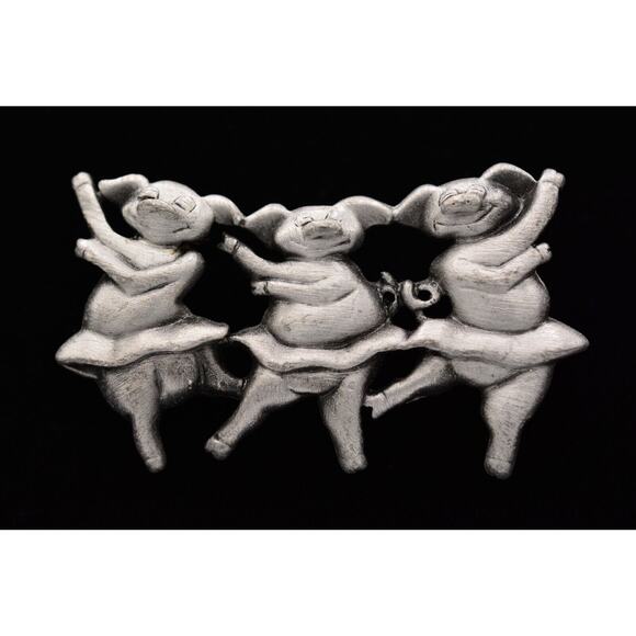 Vintage Ballet Dancing Pigs Pin Brooch Olivia Pig Ballerina Chunky NOS 80s BinA6 - Picture 1 of 12